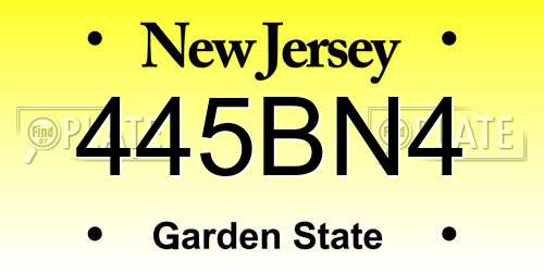445BN4 New Jersey License Plate