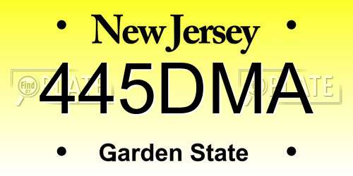 445DMA New Jersey License Plate