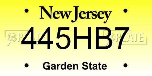 445HB7 New Jersey License Plate