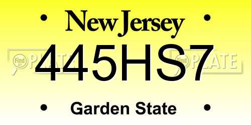 445HS7 New Jersey License Plate