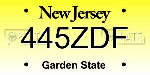 445ZDF New Jersey License Plate