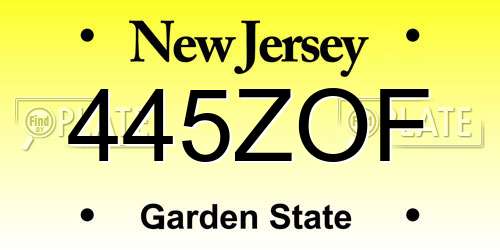 445ZOF New Jersey License Plate