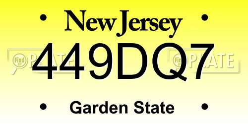449DQ7 New Jersey License Plate