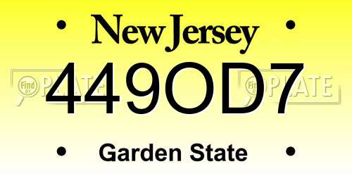 449OD7 New Jersey License Plate