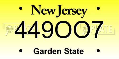 449OO7 New Jersey License Plate