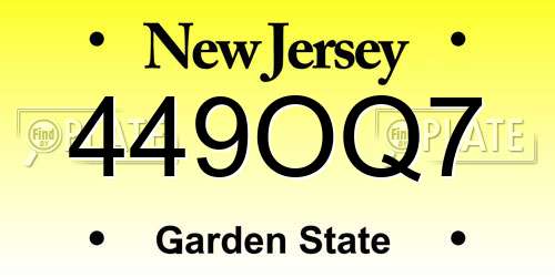 449OQ7 New Jersey License Plate