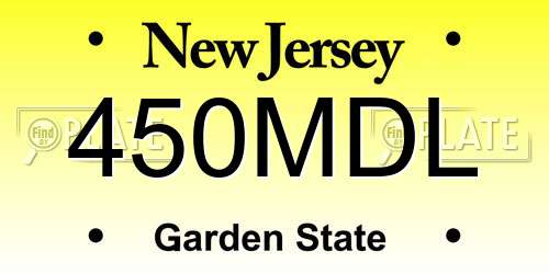 450MDL New Jersey License Plate