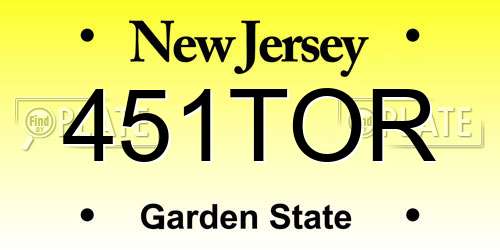 451TOR New Jersey License Plate