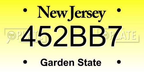 452BB7 New Jersey License Plate