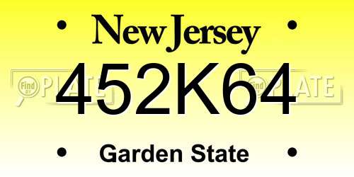 452K64 New Jersey License Plate