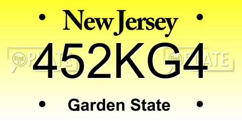 452KG4 New Jersey License Plate