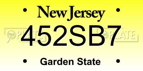 452SB7 New Jersey License Plate