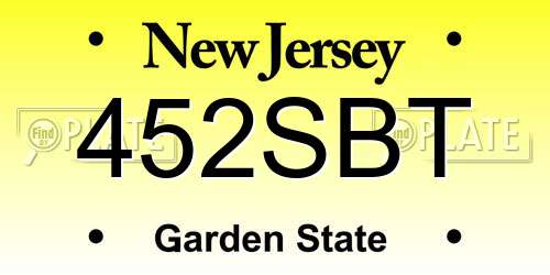 452SBT New Jersey License Plate