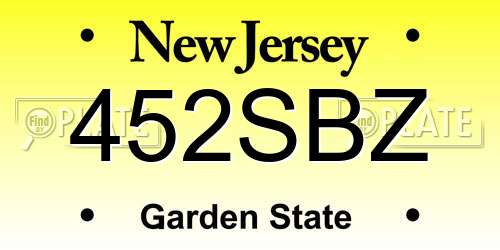 452SBZ New Jersey License Plate