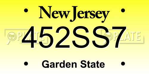 452SS7 New Jersey License Plate
