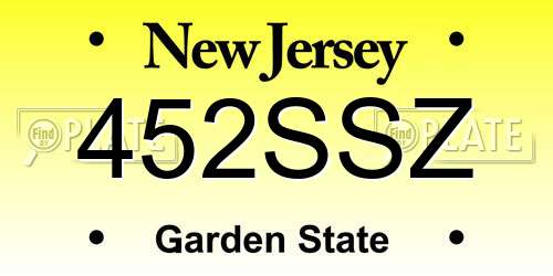 452SSZ New Jersey License Plate
