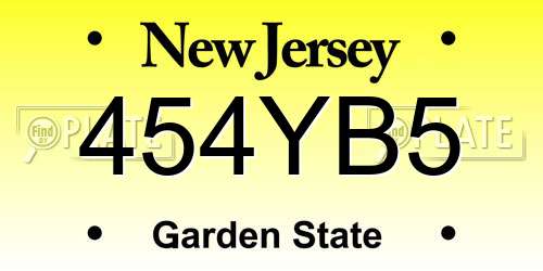454YB5 New Jersey License Plate