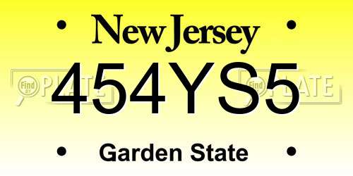 454YS5 New Jersey License Plate