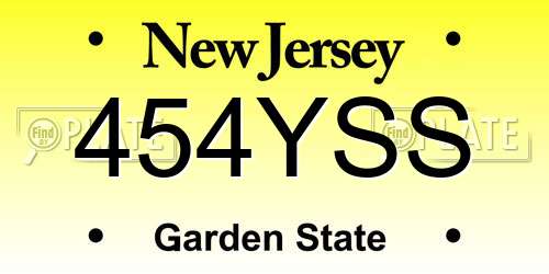 454YSS New Jersey License Plate