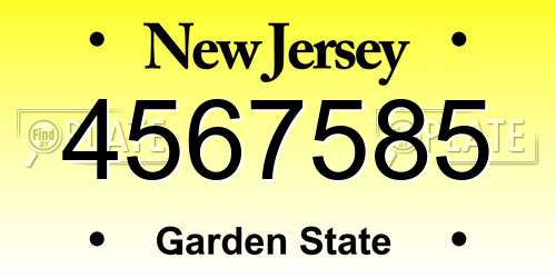 4567585 New Jersey License Plate