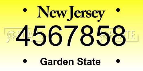 4567858 New Jersey License Plate