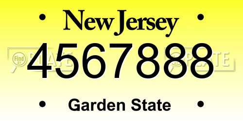 4567888 New Jersey License Plate