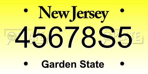 45678S5 New Jersey License Plate