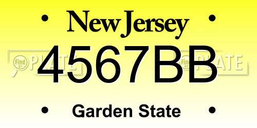 4567BB New Jersey License Plate