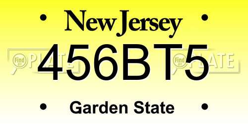 456BT5 New Jersey License Plate