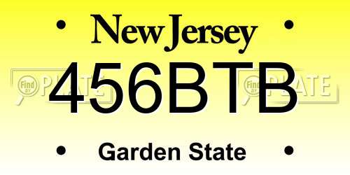 456BTB New Jersey License Plate