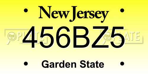 456BZ5 New Jersey License Plate