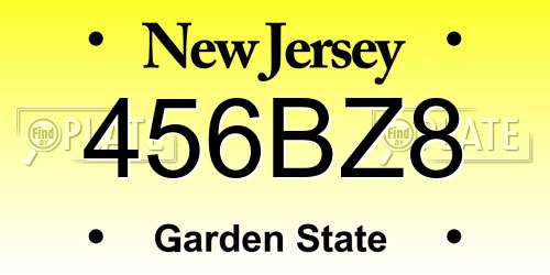 456BZ8 New Jersey License Plate