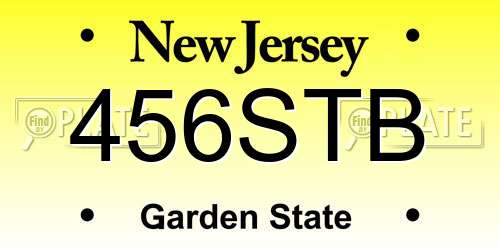 456STB New Jersey License Plate