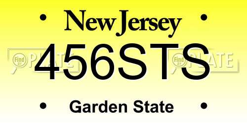 456STS New Jersey License Plate