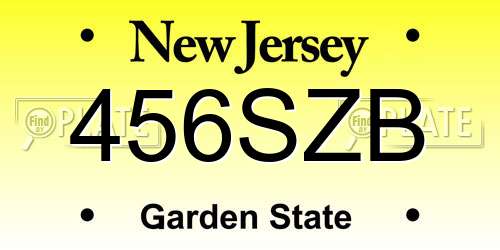 456SZB New Jersey License Plate
