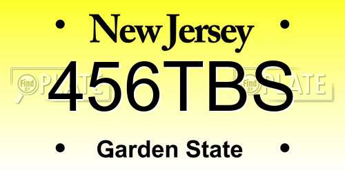 456TBS New Jersey License Plate