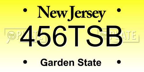 456TSB New Jersey License Plate