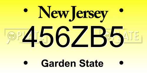 456ZB5 New Jersey License Plate