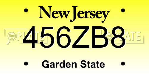 456ZB8 New Jersey License Plate