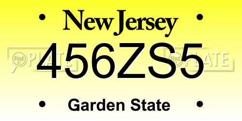 456ZS5 New Jersey License Plate
