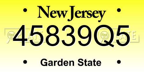 45839Q5 New Jersey License Plate