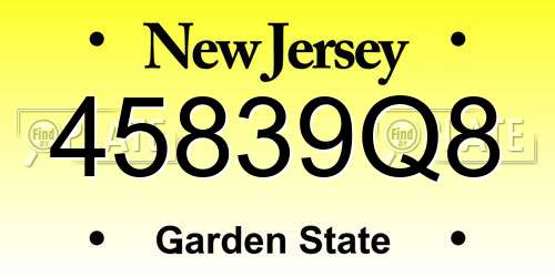 45839Q8 New Jersey License Plate