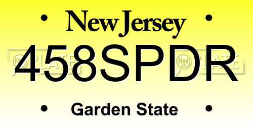 458SPDR New Jersey License Plate