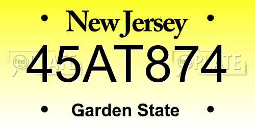 45AT874 New Jersey License Plate