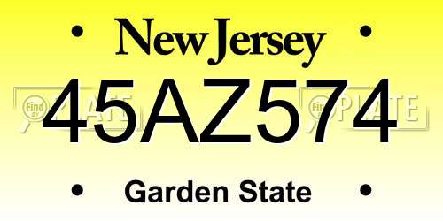 45AZ574 New Jersey License Plate