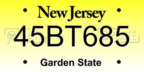 45BT685 New Jersey License Plate