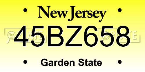 45BZ658 New Jersey License Plate