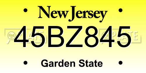 45BZ845 New Jersey License Plate