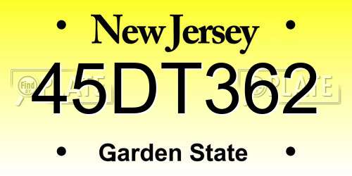 45DT362 New Jersey License Plate