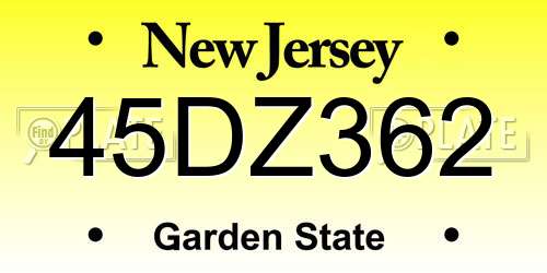 45DZ362 New Jersey License Plate